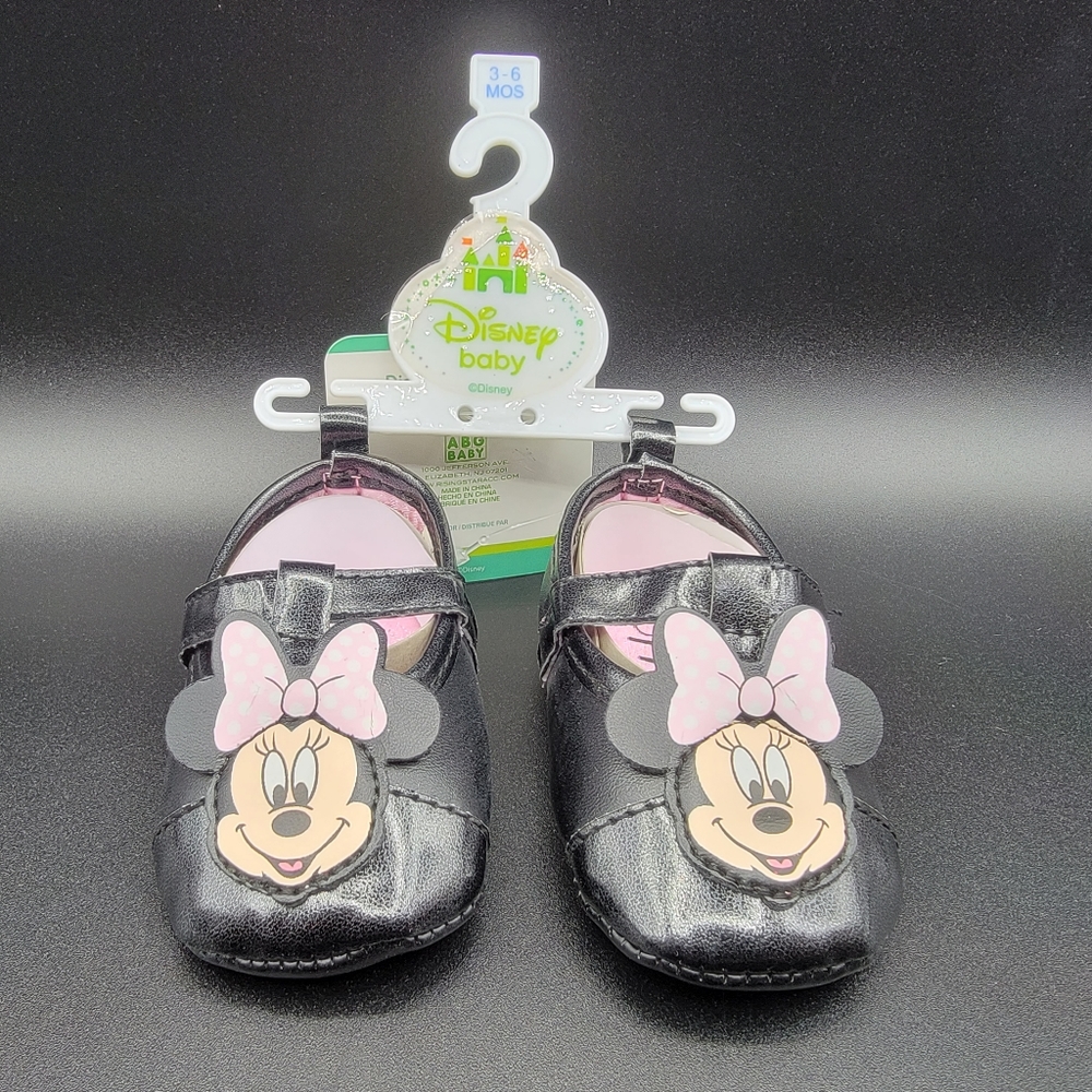 Minnie Mouse Infant Slip-On Black Pink Ballerina Dress Shoe Size 3-6 Months New